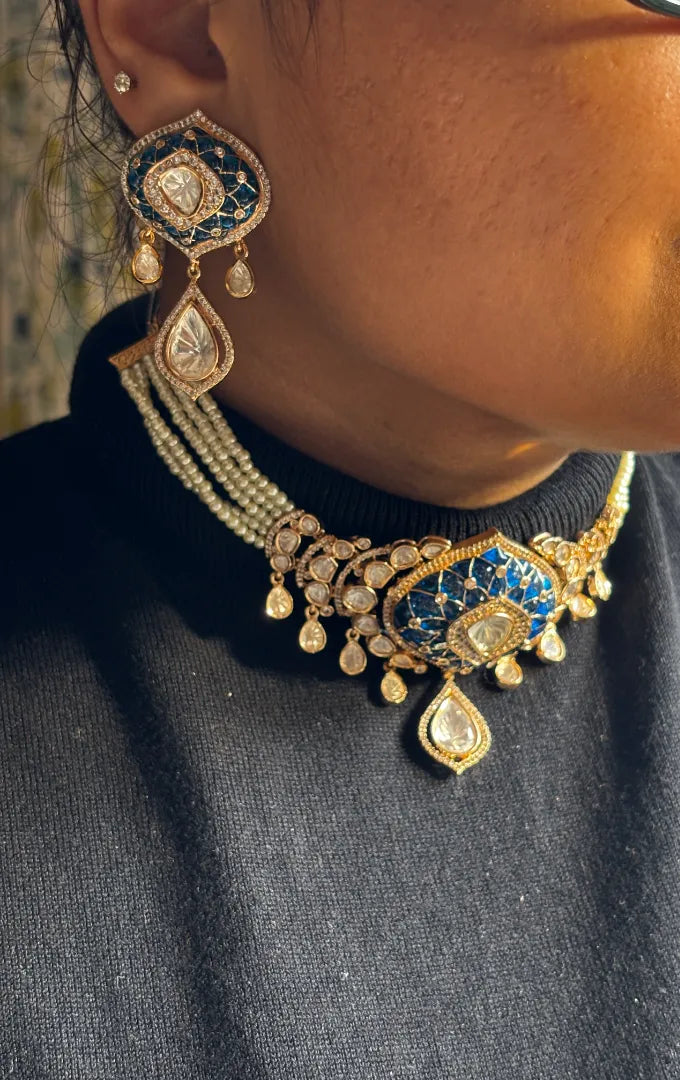 Royal Blue Enameled Kundan Choker