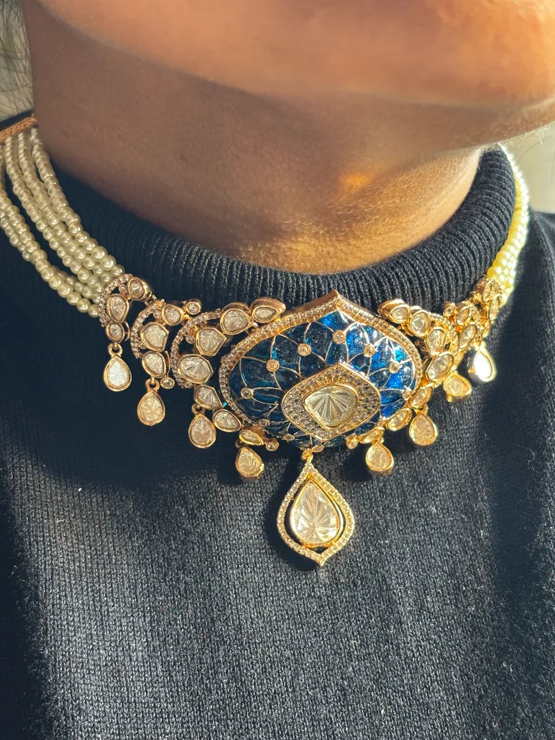 Royal Blue Enameled Kundan Choker