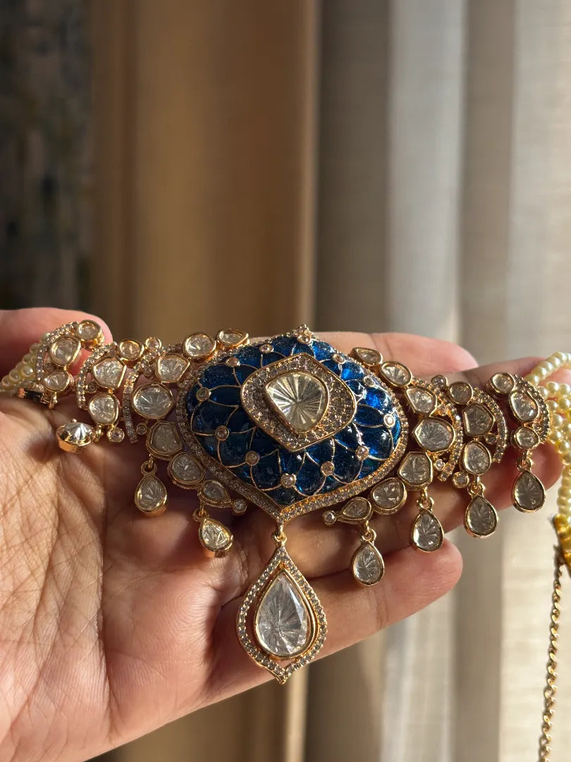 Royal Blue Enameled Kundan Choker