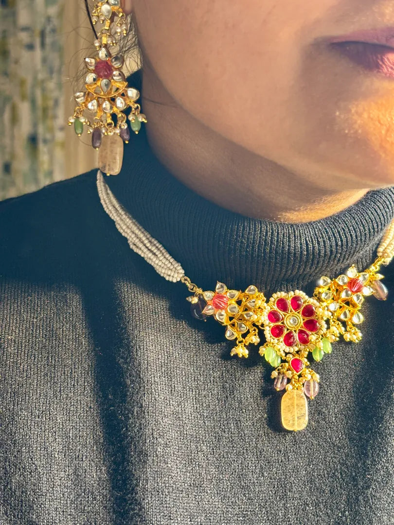 Paachi Kundan Multicolor Choker with Semi Precious Stones