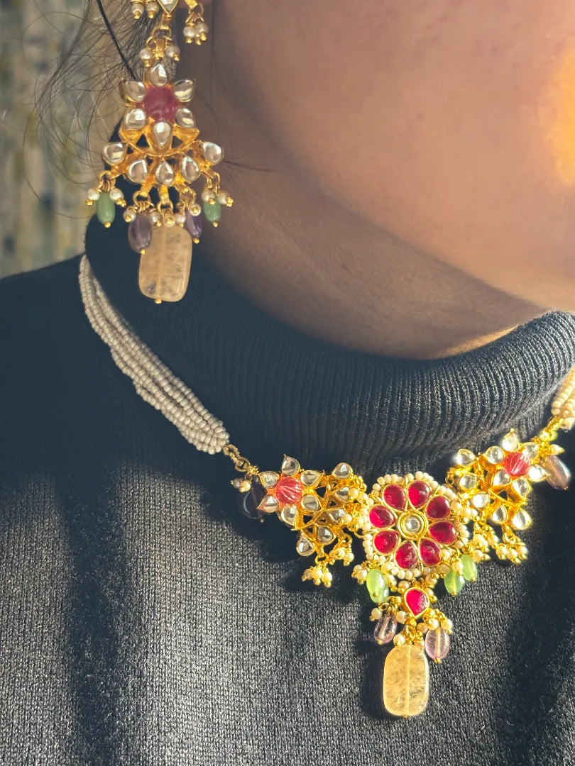 Paachi Kundan Multicolor Choker with Semi Precious Stones