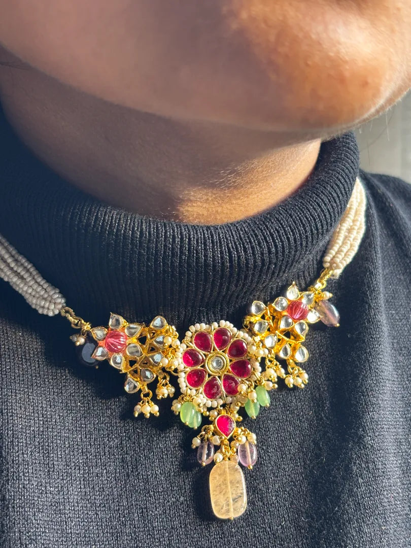 Paachi Kundan Multicolor Choker with Semi Precious Stones