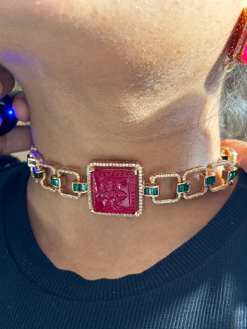 Ethereal Bloom Green Choker Set