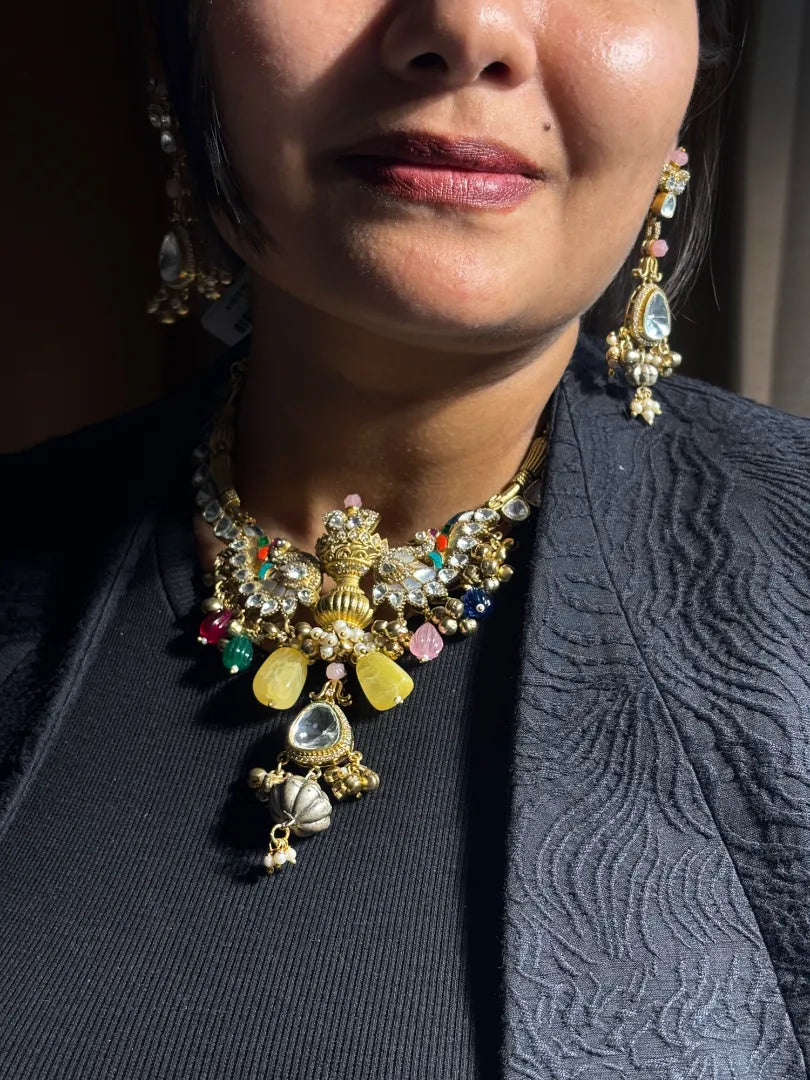 Heritage Revival Ruh E Sona Necklace With Semi Precious Stones
