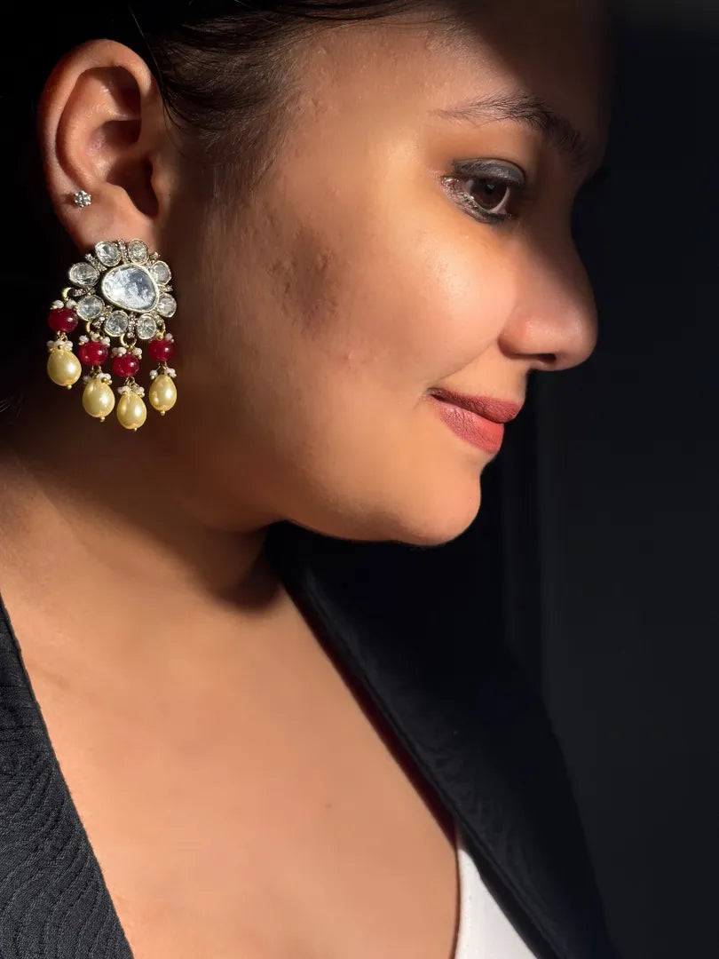 Ruh-e-Noor Polki Earring With Beads