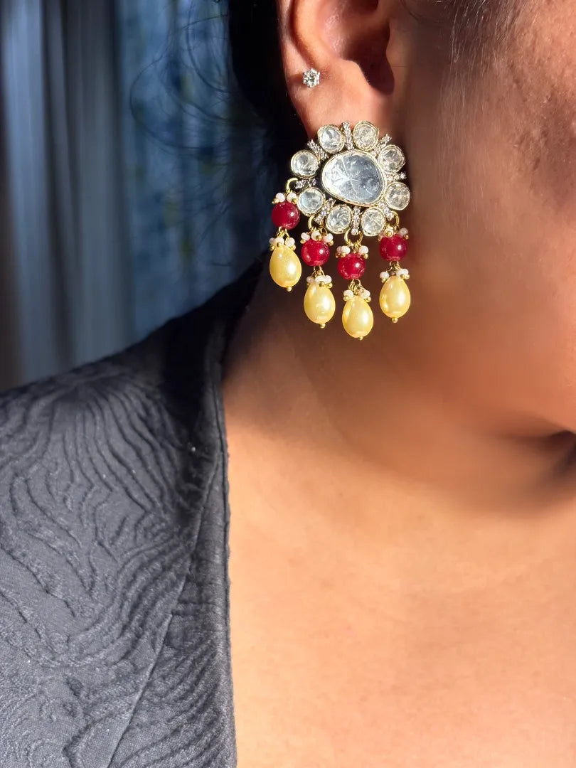 Ruh-e-Noor Polki Earring With Beads