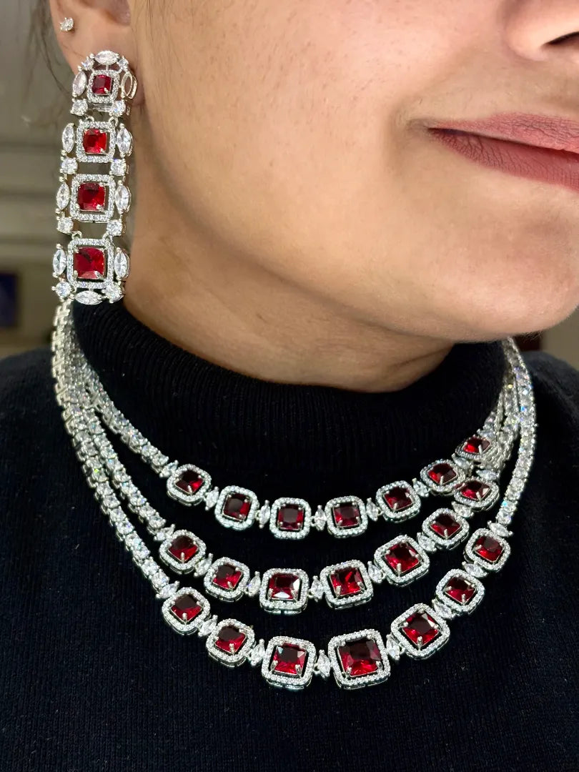Ruby Woo Three Layered Necklace