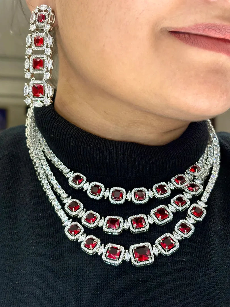 Ruby Woo Three Layered Necklace