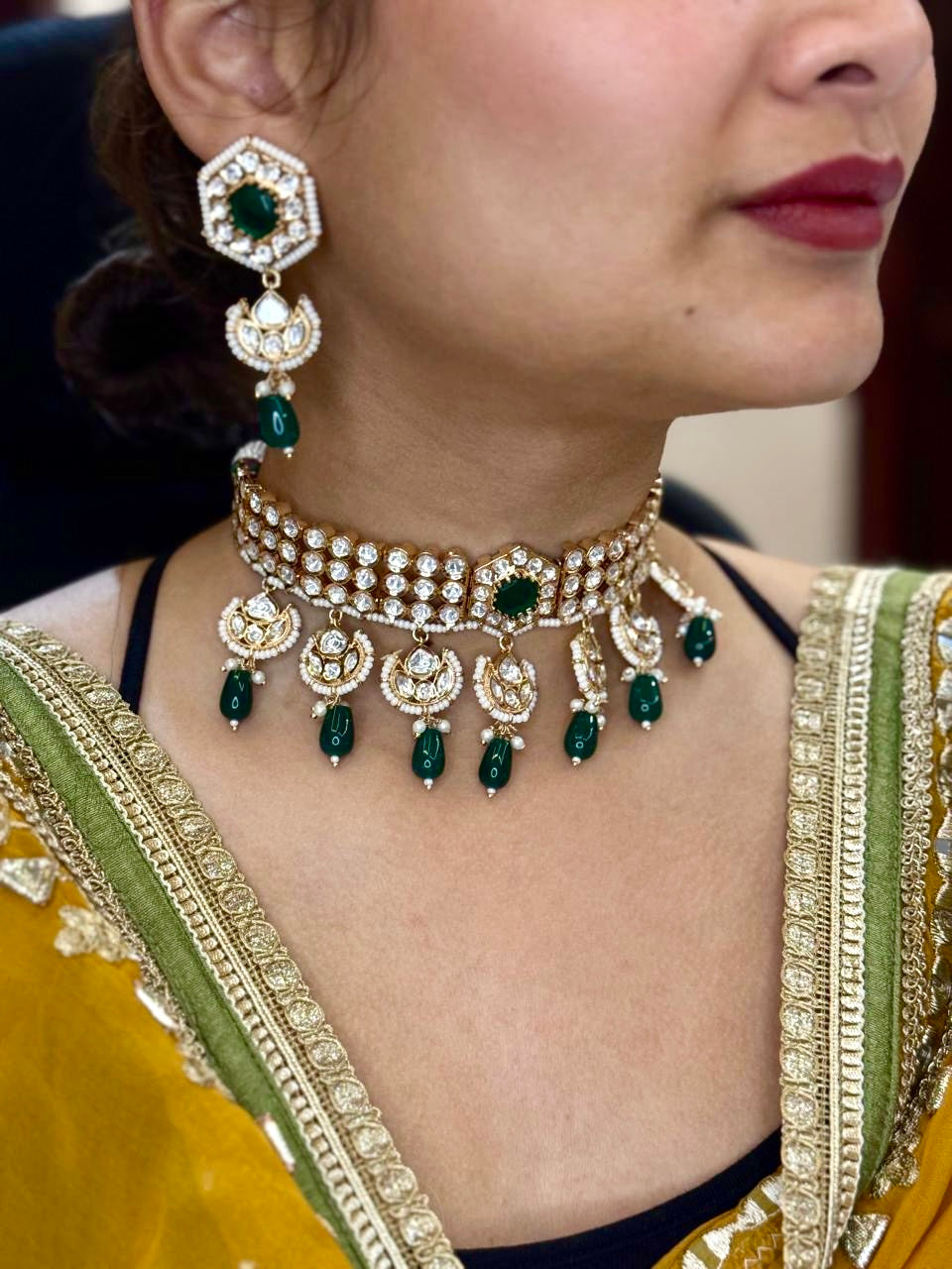 Ruhi Green Kundan Choker